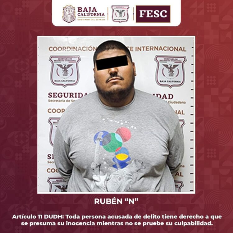 Rubén “N”, de 30 años (en la foto), fue detenido en Mexicali, y Kayla Nicole “N”, también de 30 años, en Ensenada
AMEXI/FOTO: SSCBC