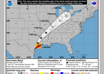 Huracán Beryl toca tierra en Texas como Categoría 1