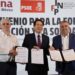 Morena y PSOE /Rafael Barajas, Mario Delgado y Santos Cerdán. Convenio. /AMEXI /Foto: Morena. /Ciudad de México, 28 ago.