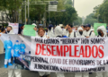 Trabajadores del IMSS, ISSSTE, SSA, marchan sobre paseo de la reforma, para exigir aumento presupuestal reinstalación y otras demandas