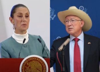 La presidenta Claudia Sheinbaum y el embajador de EU, Ken Salazar