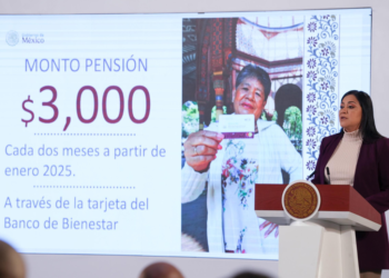 Ariadna Montiel, secretaria de Bienestar, anuncia la Pensión de Bienestar para Adultas Mayores, destinada para mujeres de 60 a 64 años