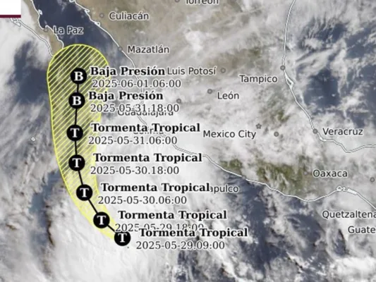 Trayectoria de la tormenta tropical Alvin | AMEXI/FOTO: X @conagua_clima