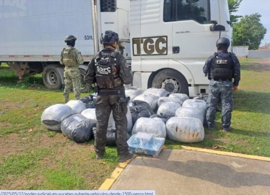 militares y policías aseguraron 450 kilos de marihuana ocultos en un tráiler.