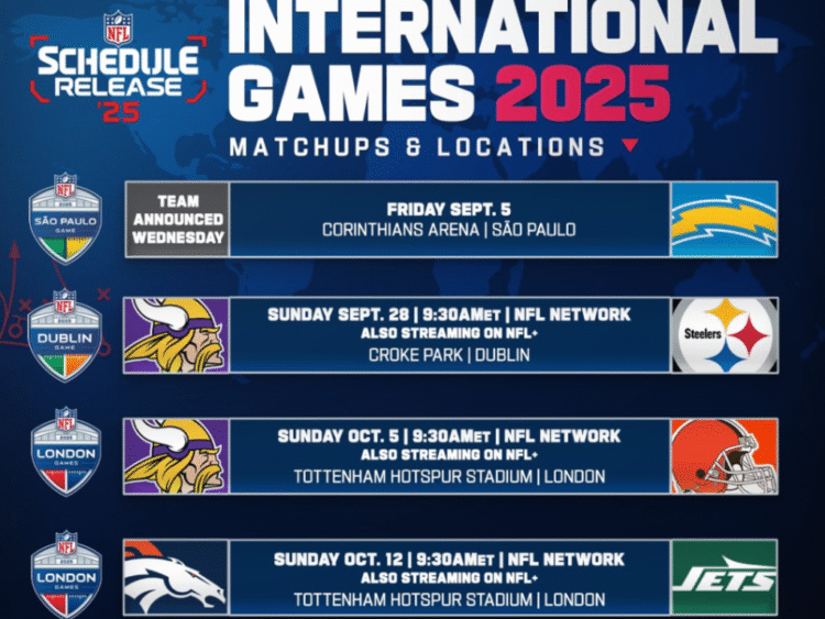 La NFL dio a conocer su calendario internacional para la próxima temporada.