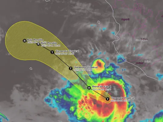 Trayectoria de la tormenta tropical Bárbara en el Pacífico | AMEXI/FOTO: X @conagua_clima