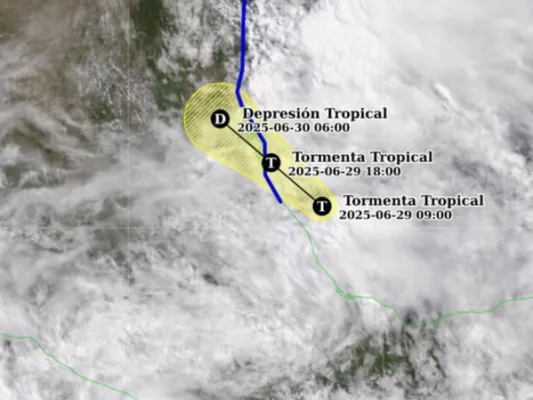 Trayectoria de la tormenta tropical Barry muy cerca de Veracruz | AMEXI/FOTO: X @conagua_clima