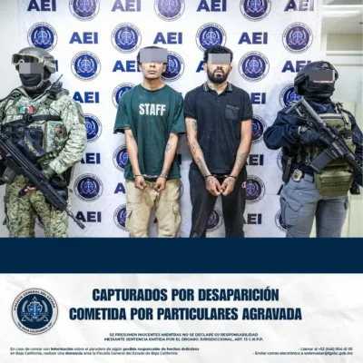En Tijuana, la Fiscalía General del Estado de Baja California informó la detención de dos personas señaladas como presuntas responsables de la desaparición de tres mujeres