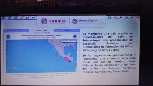 Se estima, que el próximo miércoles, esté impactando las costas del Istmo de Tehuantepec