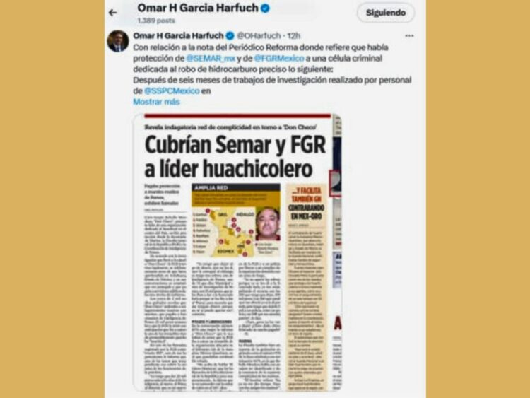 Señalamiento y réplica. García Harfuch niega protección a huachicolero. AMEXI