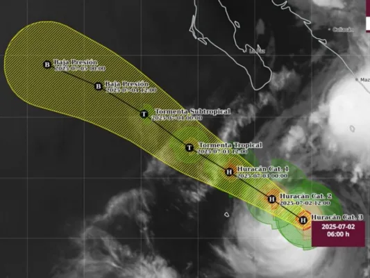 Trayectoria del huracán Flossie | AMEXI/FOTO: X @conagua_clima