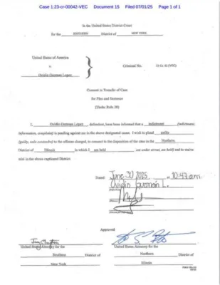 El documento, firmado por el propio acusado, se entregó a la Corte del Distrito Sur de Nueva York y solicita que su caso sea resuelto en el Distrito Norte