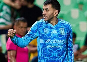 Ángel Correa festeja el gol de la victoria de Tigres UANL. AMEXI/Foto/@TigresOficial