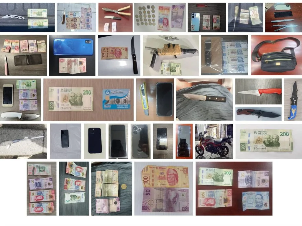 Armas, dinero y objetos asegurados en los operativos. AMEXI