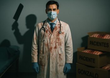 Imagen diseñada en IA, por Iris Bringas Julio 2025 “Médicos Carniceros II”