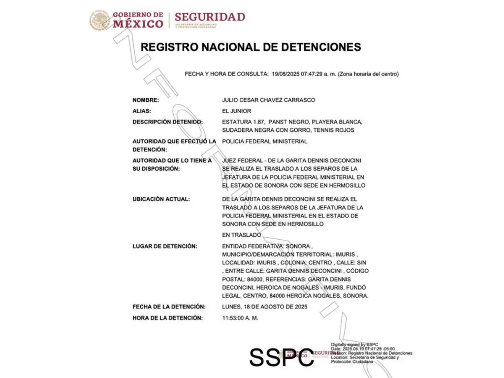 Julio César Chávez Jr, Registro Nacional de Detenciones. 19 de agosto de 2025. AMEXI Foto Especial