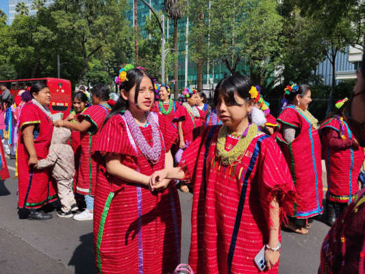 Los triquis en la CDMX organizados en el Movimiento de Unificación y Lucha Triqui-MULT, participan en la megacalenda del de agosto