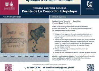 Boletín de búsqueda de familiares de una víctima mujer en la explosión de una pipa en Iztapalapa. Foto FGJCDMX. Buscan a familiares de dos víctimas de la explosión de una pipa en Iztapalapa