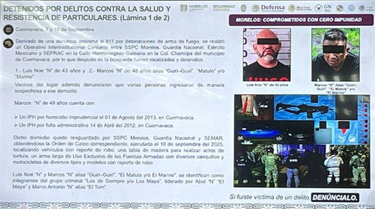 Cae tercer implicado en el plagio de la chef Zahie Téllez y su esposo en Morelos. Foto Gabinete de Seguridad de Morelos