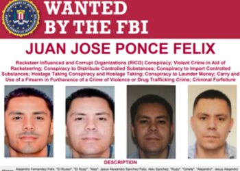 Cartel del FBI de búsqueda de Juan José Ponce Félix, alias “El Ruso”, identificado como líder de una facción de La Mayiza del Cártel de Sinaloa en Baja California. Foto X @USTreasury @USTreasury