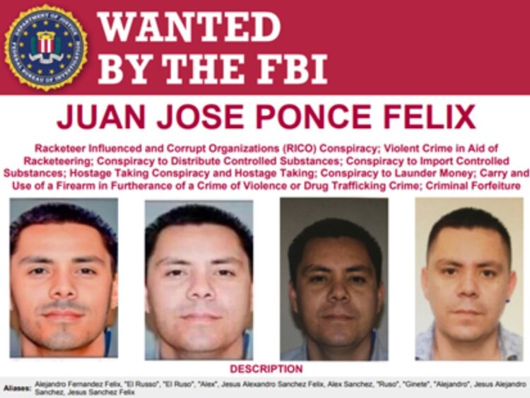 Cartel del FBI de búsqueda de Juan José Ponce Félix, alias “El Ruso”, identificado como líder de una facción de La Mayiza del Cártel de Sinaloa en Baja California. Foto X @USTreasury @USTreasury