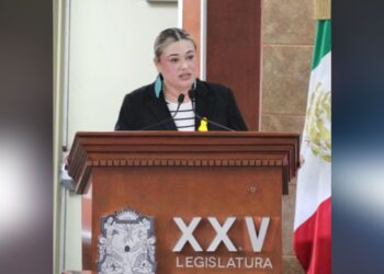 La diputada de BC Michelle Tejeda, al dar lectura al dictamen sobre participación de personas con discapacidad en procesos electorales. Foto Cortesía Congreso del Estado de BC