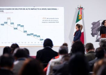 Marcela Figueroa Franco, titular del SESNSP, presenta reporte de homicidios dolosos en la conferencia de Claudia Sheinbaum del 9 de septiembre de 2025. Foto Presidencia
