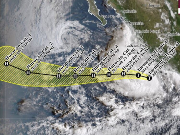 Trayectoria de la tormenta tropical Narda en el Pacífico | AMEXI/FOTO: X @conagua_clima