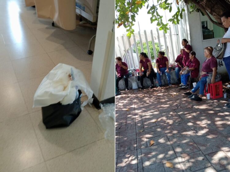 Trabajadores de limpieza de los hospitales públicos de Boca del Río, 20 de Noviembre y de Tarimoya en Veracruz se mantienen en paro por falta de pago. Foto Especial