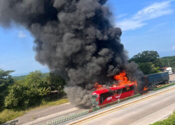 Al menos 12 personas lograron salvar la vida tras incendiarse y calcinarse un autobús de pasajeros de la línea ADO.