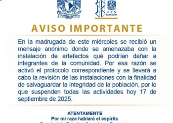 Por amenaza anónima suspenden actividades en FES Zaragoza