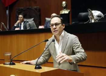 Clemente Castañeda, coordinador de MC en Senado, calificó la modificación a ley de amparo sobre retroactividad como una violación a principios del derecho y la Constitución. AMEXI/ Foto: Senado.