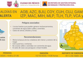 Pronostican fuertes lluvias en la CDMX, activan la Alerta Amarilla. AMEXI / Foto: X @SGIRPC_CDMX