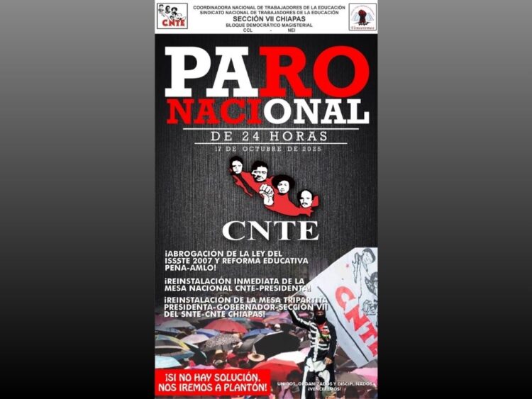 CNTE. Convocatoria desde Chiapas al paro nacional del 17 de octubre. AMEXI
