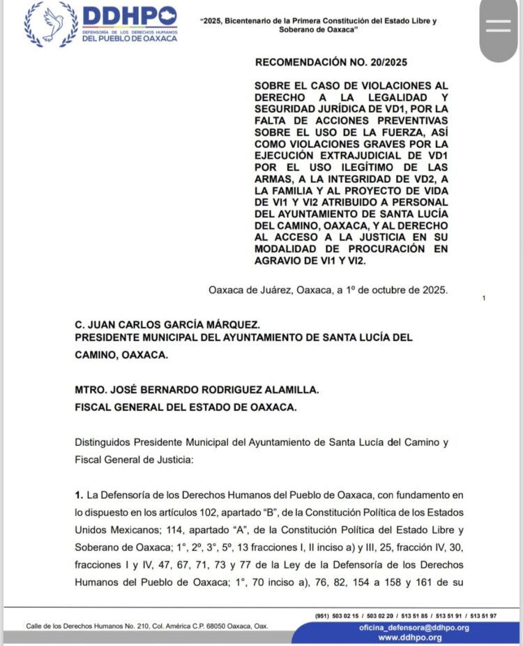 Derechos Humanos de Oaxaca confirma muerte de joven por policias. 16 de octubre, 2025 / AMEXI / Foto: Óscar Rodríguez
