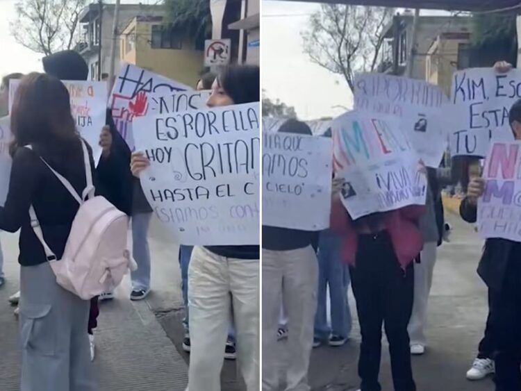 Estudiantes del CCH Naucalpan realizan bloqueo para exigir localización de Kimberly Moya. AMEXI Foto Especial