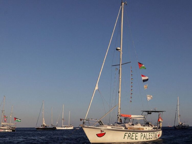 Flotilla que intenta llegar a la Franja de Gaza con ayuda humanitaria. Su ingreso podría romper el plan de Paz