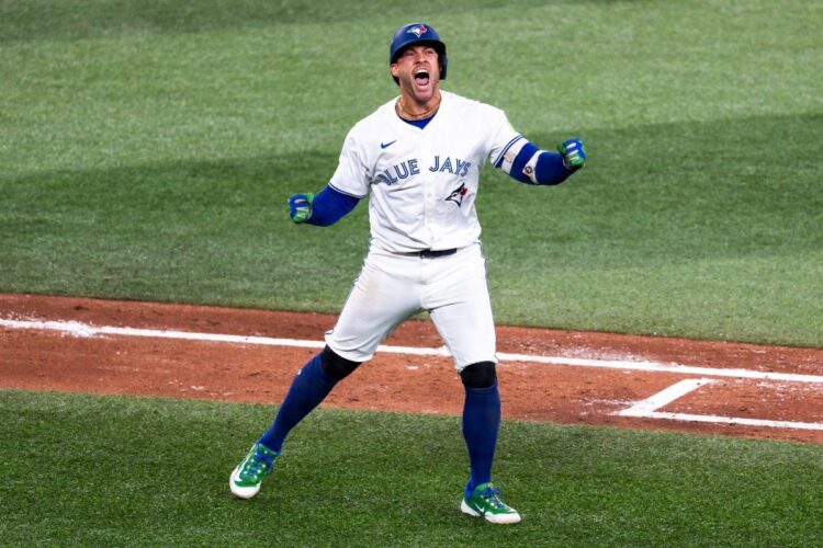George Springer celebra su cuadrangular y boleto a la Serie MUndial. AMEXI/Foto/Cortesía @BlueJays