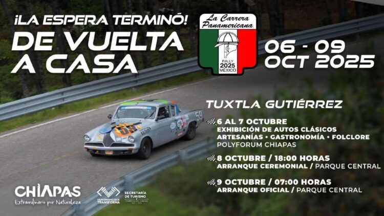 Carrera Panamericana 2025 inicia su recorrido en Chiapas, como parte de la conmemoración de su 75 aniversario