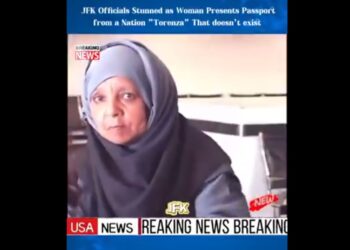 Mujer Pasaporte Torenza supuestamente detenida en JFK. La imagen viral de la mujer que presentó un pasaporte de un país inexistente.