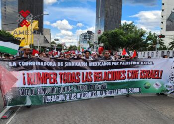 Coordinadora de Sindicatos Mexicanos por Palestina, marcha contra el genocidio en la Franja de Gaza
