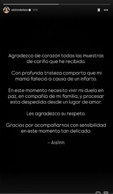 Aislinn Derbez confirma la muerte de su mamá Gabriela Michel