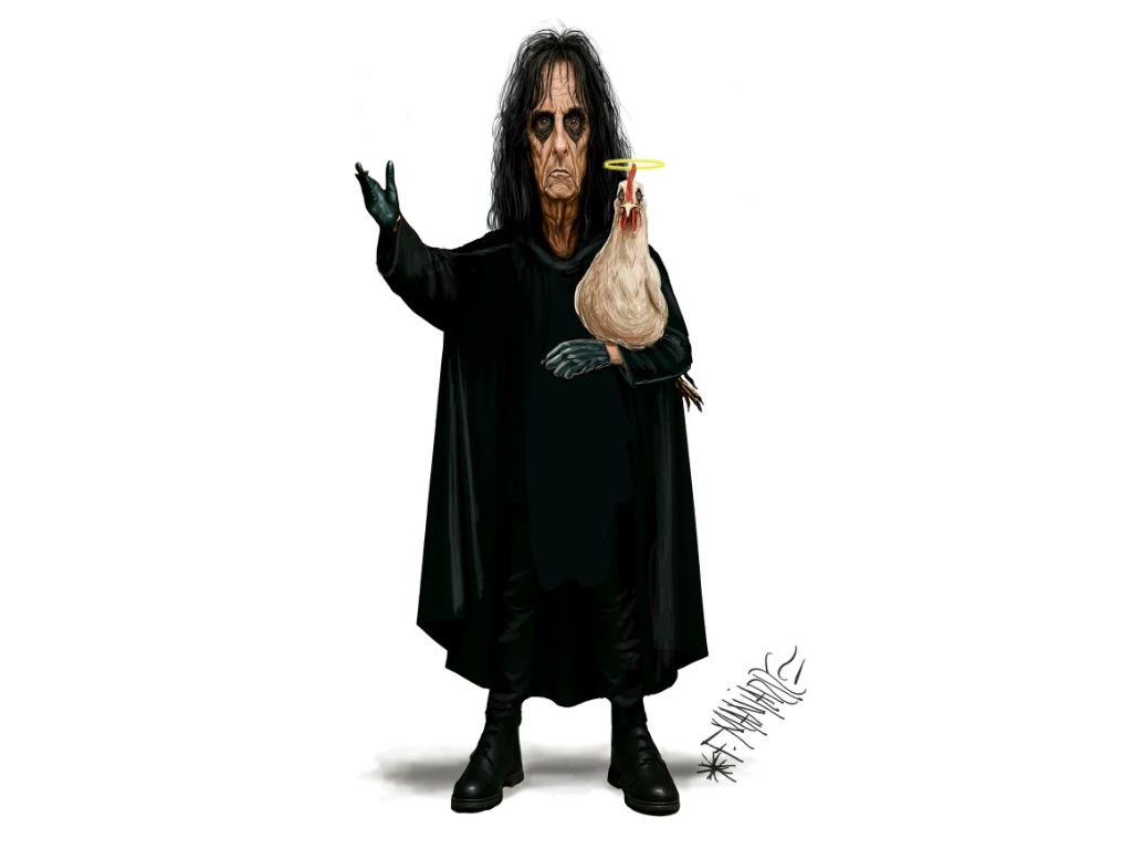 Alice Cooper y la gallina Mildred. AMEXI Foto Manjarrez