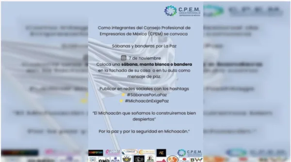 Convocan a la jornada Sábanas por la Paz. 06 de noviembre, 2025. AMEXI / FOTO: Redes Sociales