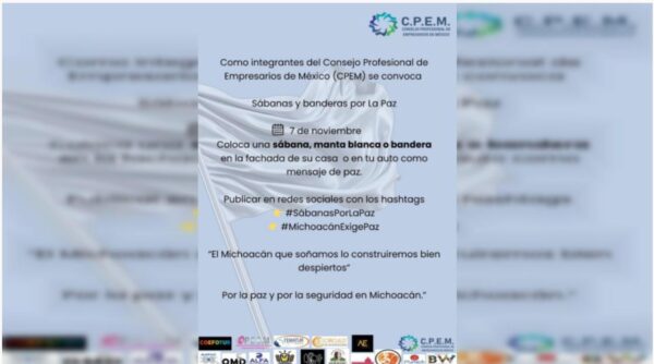 Convocan a la jornada Sábanas por la Paz. 06 de noviembre, 2025. AMEXI / FOTO: Redes Sociales