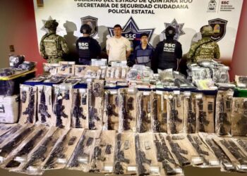 Detenidos dos operadores del CJNG en Quintana Roo con drogas y armas. AMEXI Foto SSC