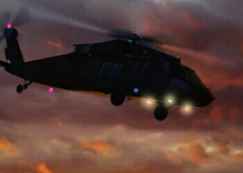 Helicóptero patrulla La Ruana, tras el asesinato de Arturo 'Cano' Torres, sobrino de Hipólito Mora. AMEXI