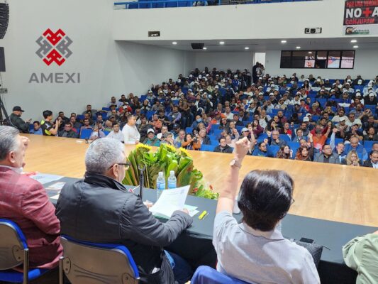 Aspecto de la plenaria de la II Convención Nacional Democrática de las y los Trabajadores, quw se realiza los dias 21 y 22 de noviembre del 2025, en el SME