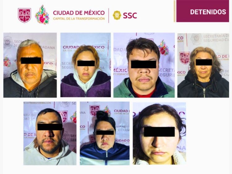Los siete presuntos integrantes de La Unión Tepito detenidos. AMEXI