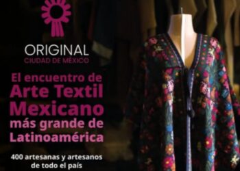 Cartel publicitario de Original 2025, Encuentro de Arte Textil Mexicano en Ciudad de México, con colores y motivos tradicionales.